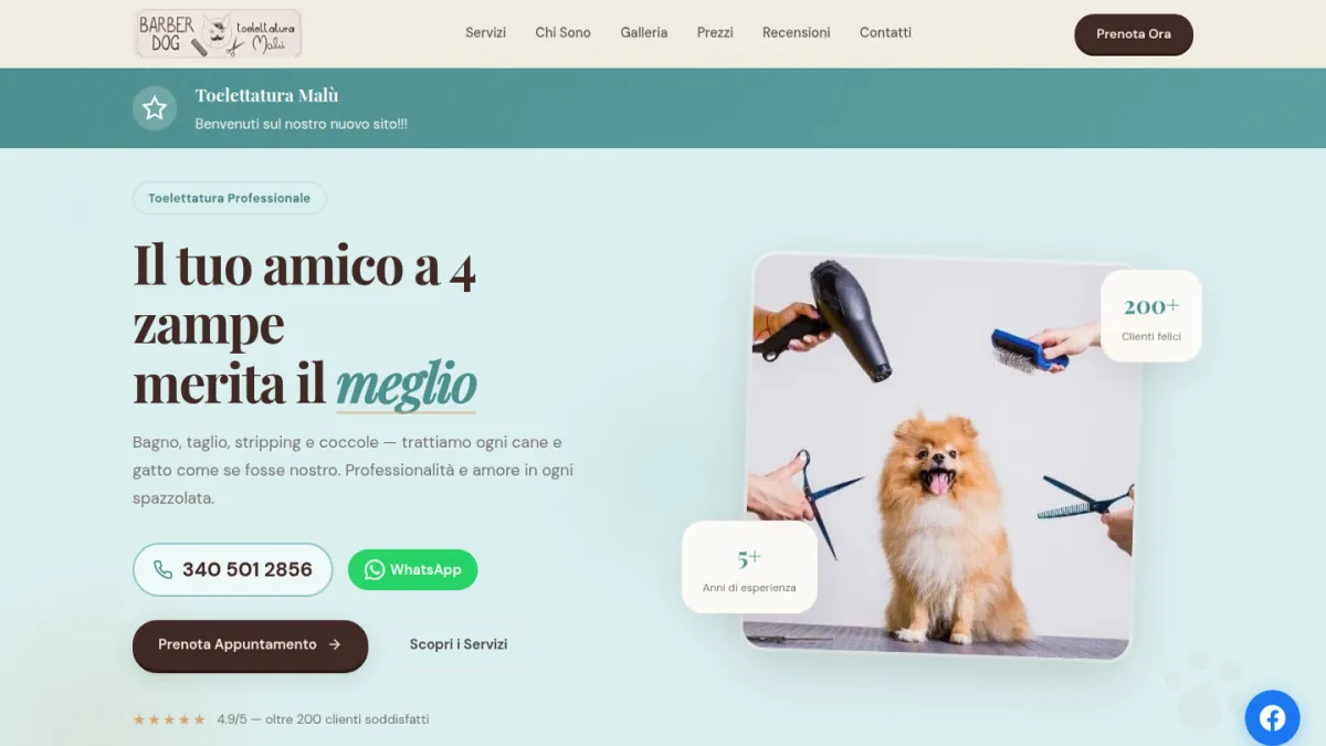 Il sito di un salone di toelettatura fatto con easyPet