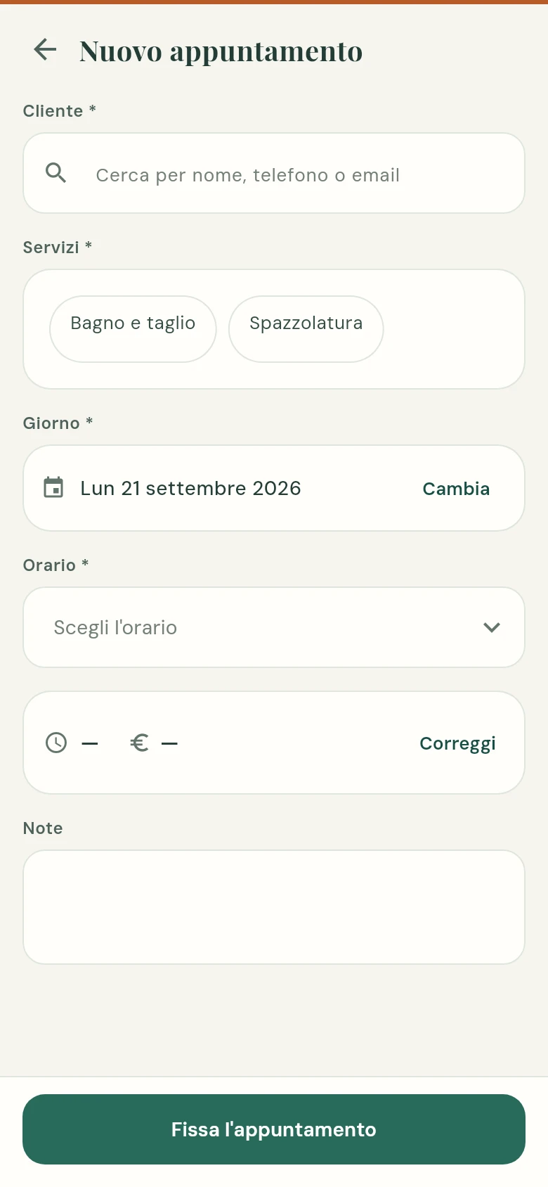 Prenotazione online di tosaMi: schermata dimostrativa